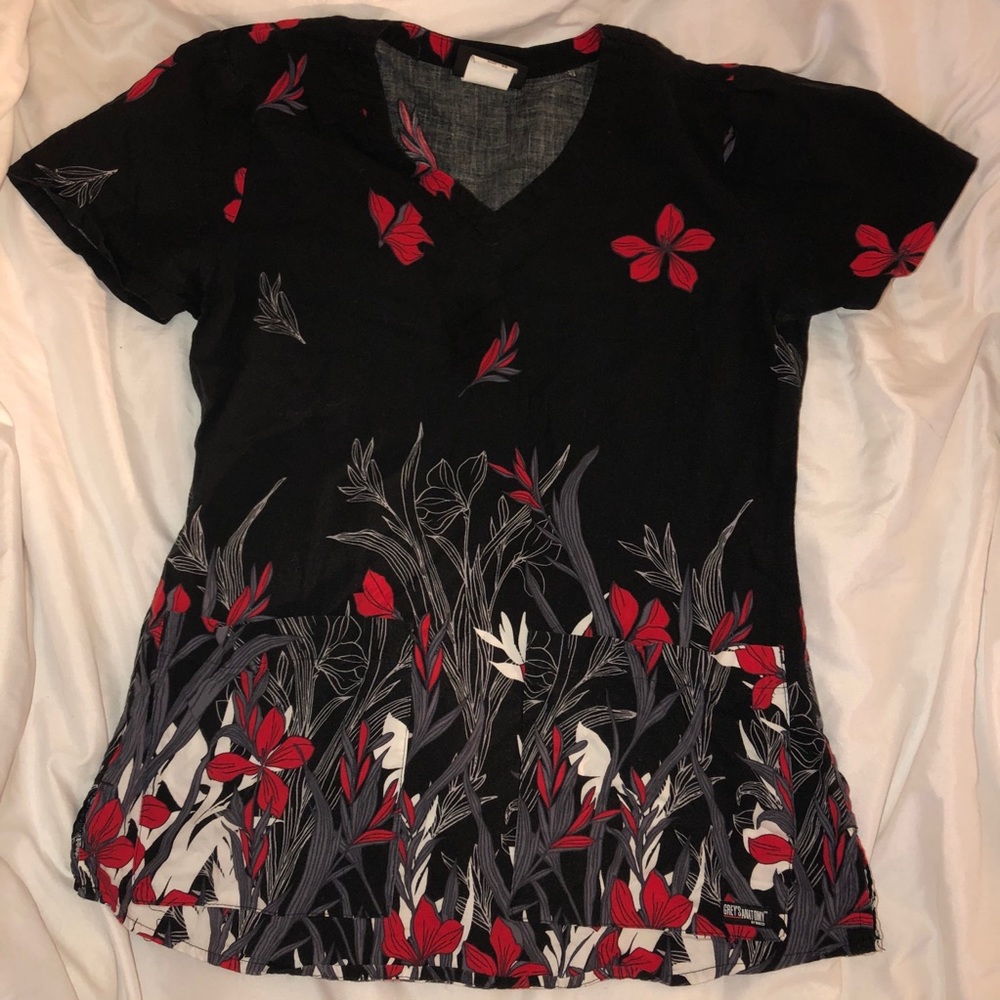 Black Grey’s Anatomy Scrub Top w/ Red/White Design